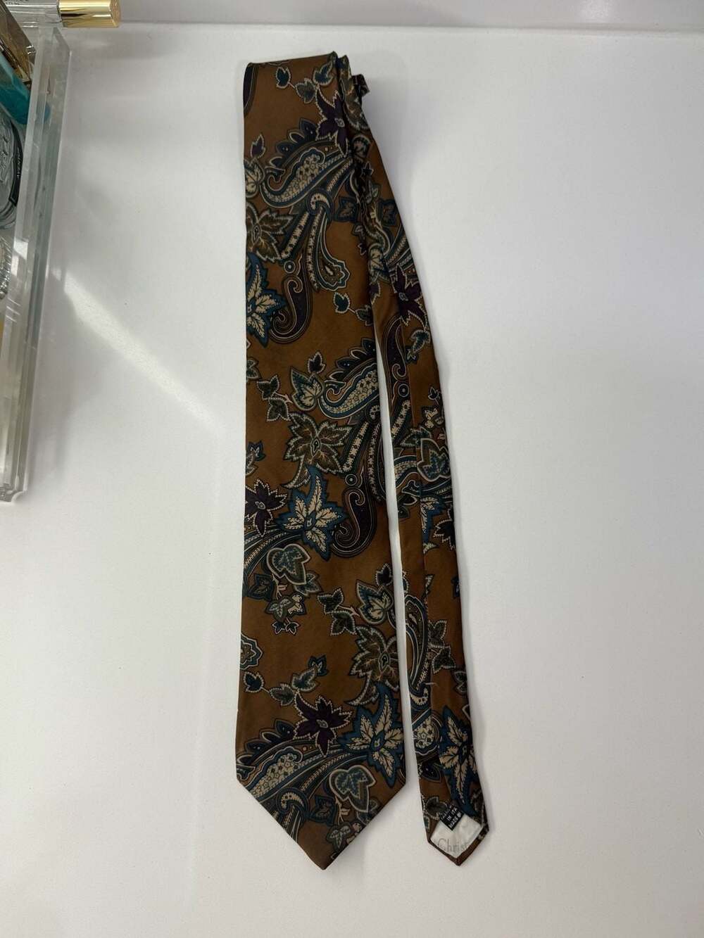 Christian Dior Monsieur Brown Paisley Silk Tie